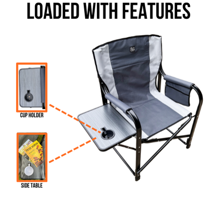 Olpro Directors Chair with side table Grey & Charcoal - Olpro - My Roof Tent