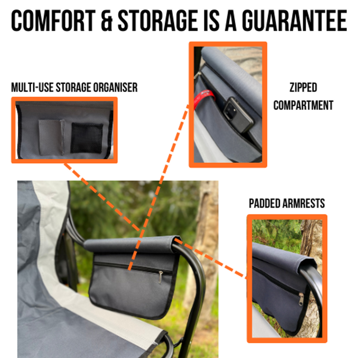 Olpro Directors Chair with side table Grey & Charcoal - Olpro - My Roof Tent