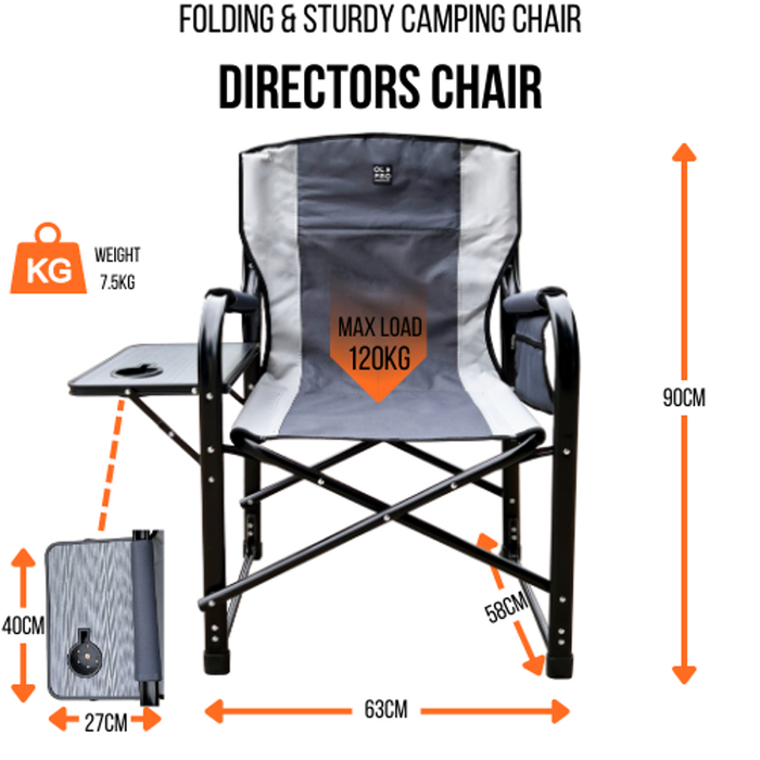 Olpro Directors Chair with side table Grey & Charcoal - Olpro - My Roof Tent