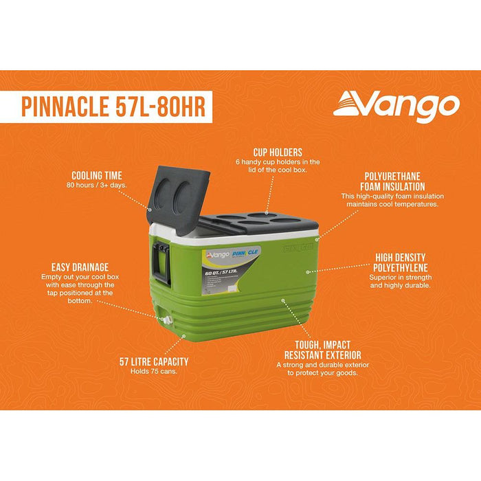 Vango Pinnacle 60 QT 57L Green Picnic Camping Food Drink Cool Box Cooler - Vango - My Roof Tent