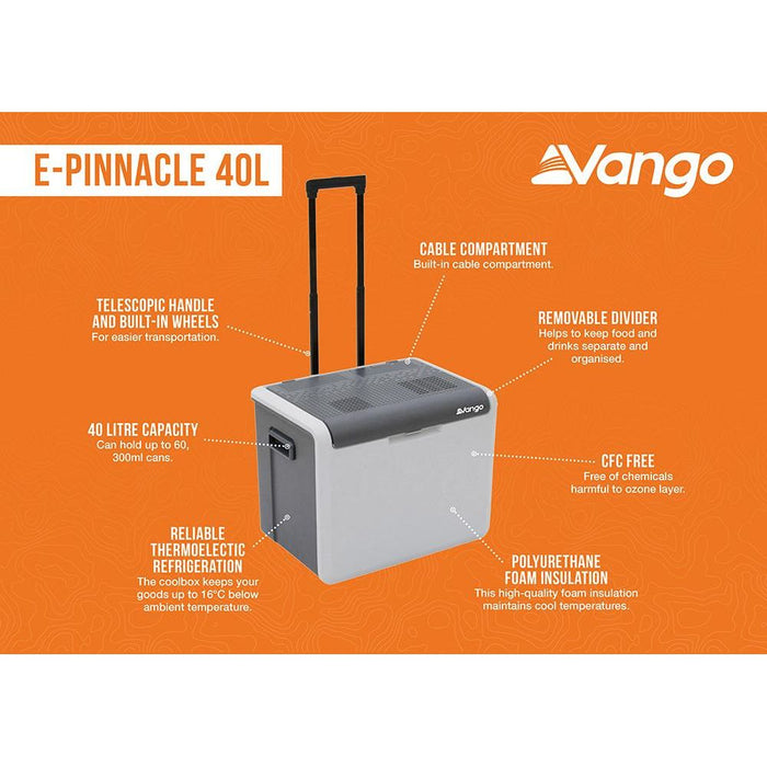 Vango E-Pinnacle 240v AC or 12v DC Electric Wheeled Coolbox Cooler 40L - Vango - My Roof Tent