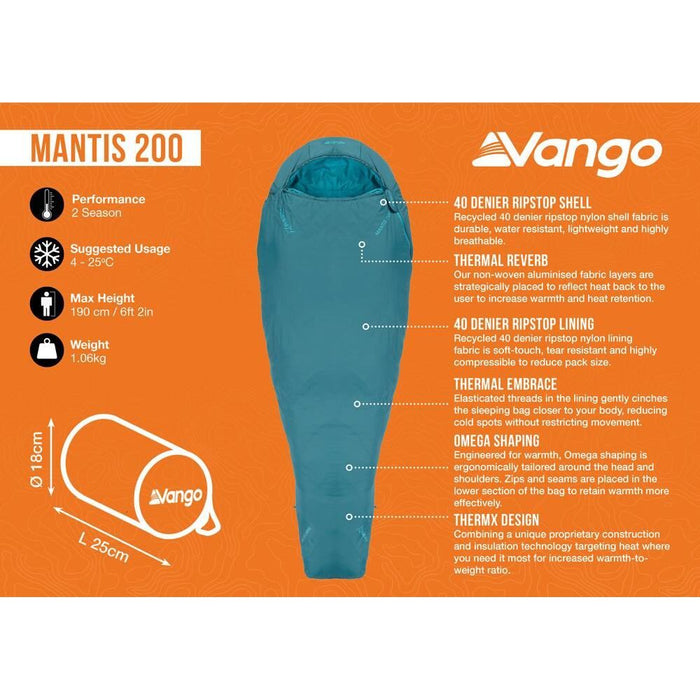 Vango Mantis 200 Sleeping Bag Deep Lagoon - Vango - My Roof Tent