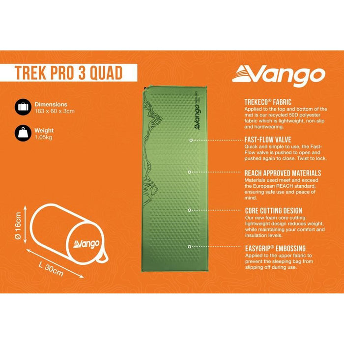 Vango Trek Pro 3 Quad Self inflating Sleep Mat Artichoke - Vango - My Roof Tent