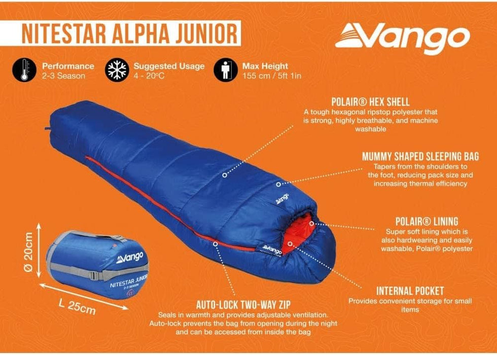 Vango Nitestar Alpha Junior Junior Classic Blue Sleeping Bag - Vango - My Roof Tent