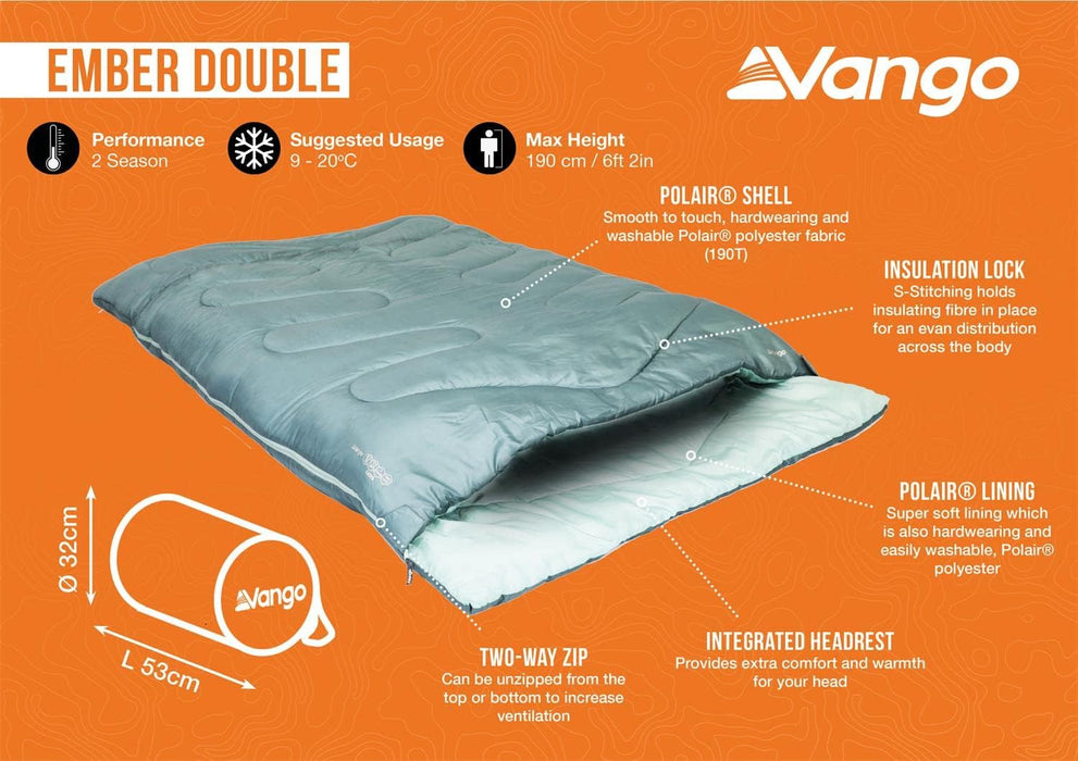 Vango Ember Double Double Mineral Green Sleeping Bag - Vango - My Roof Tent