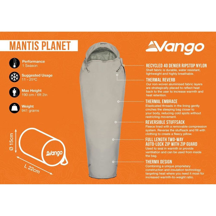 Vango Mantis Planet Sleeping Bag 50L Grey Flannel - Vango - My Roof Tent