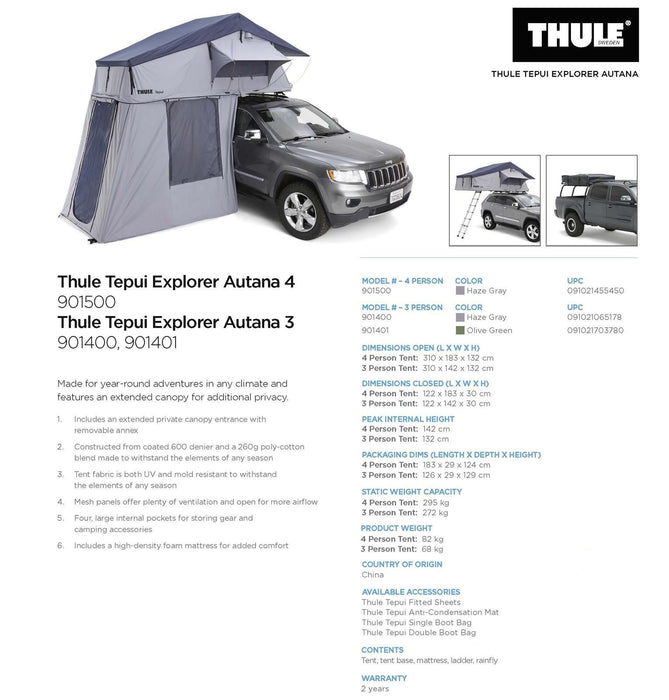 Thule Tepui Autana 4-person roof top tent haze grey 901500 — My Roof Tent