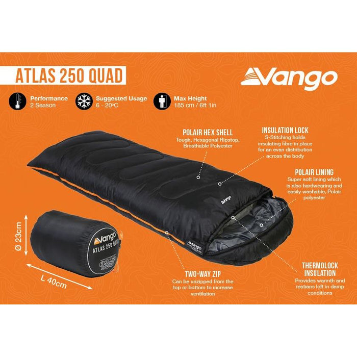 Vango Atlas 250 Quad Sleeping Bag Black - Vango - My Roof Tent