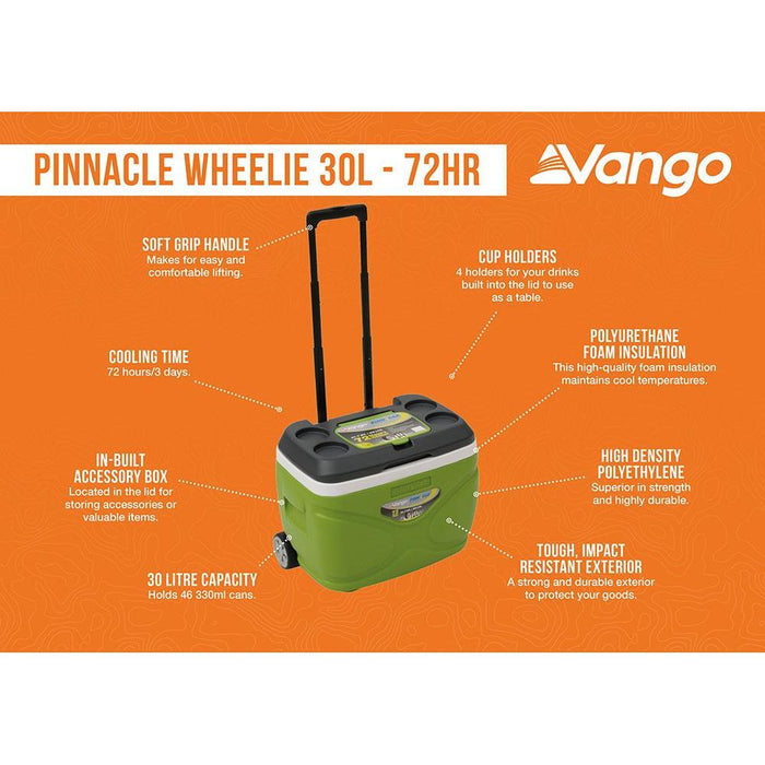 Vango Pinnacle Wheelie 30L 72H Cool Box Green Picnic Camping Food Drink Cooler - Vango - My Roof Tent