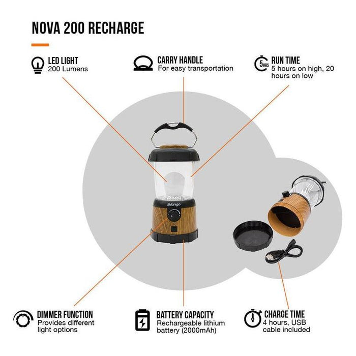 Vango Nova 200 Recharge USB Camping Lantern - Wood Effect - Vango - My Roof Tent