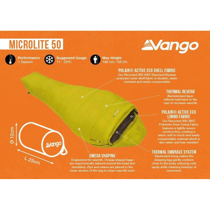Vango Microlite 50 50 Blazing Yellow Sleeping Bag - Vango - My Roof Tent