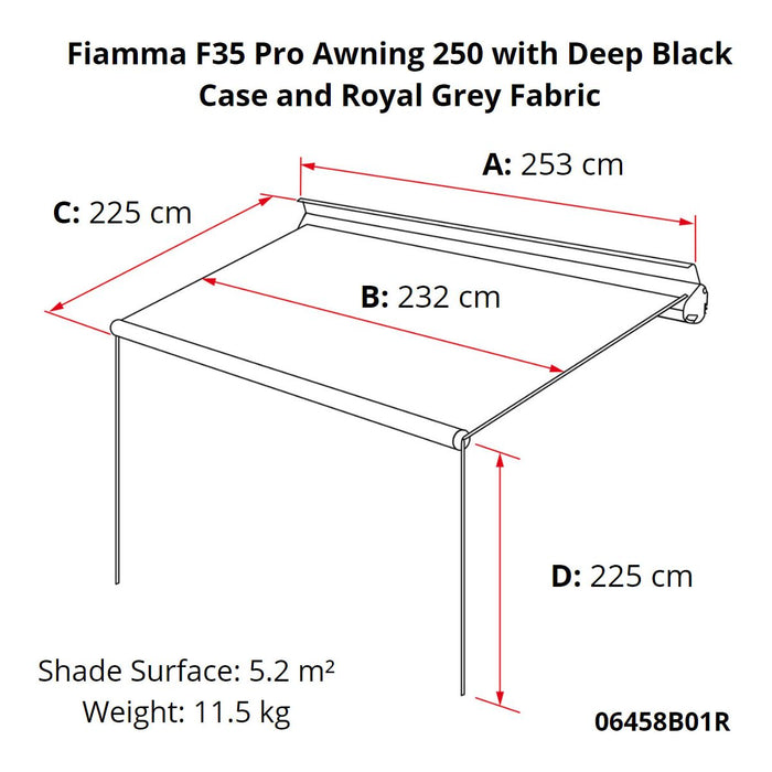 Fiamma F35 Pro 250 Awning Deep Black Case Royal Grey Fabric Campervan Caravan - Fiamma - My Roof Tent