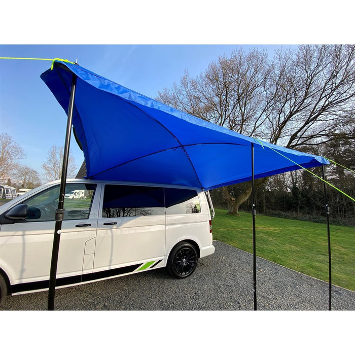 Campervan Awning Sun Canopy Sunshade Motorhome for 4 or 6mm Rail Blue T4 T5 T6 - Maypole - My Roof Tent