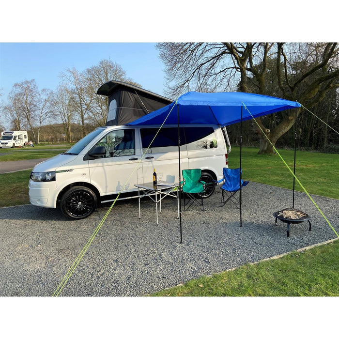 Campervan Awning Sun Canopy Sunshade Motorhome for 4 or 6mm Rail Blue T4 T5 T6 - Maypole - My Roof Tent