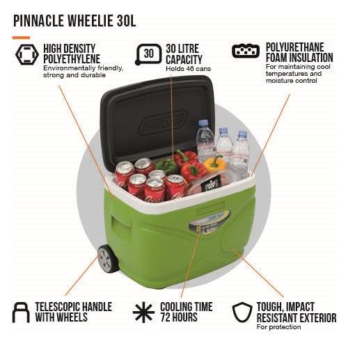 Vango Pinnacle Wheelie 30L 72H Cool Box Green Picnic Camping Food Drink Cooler - Vango - My Roof Tent