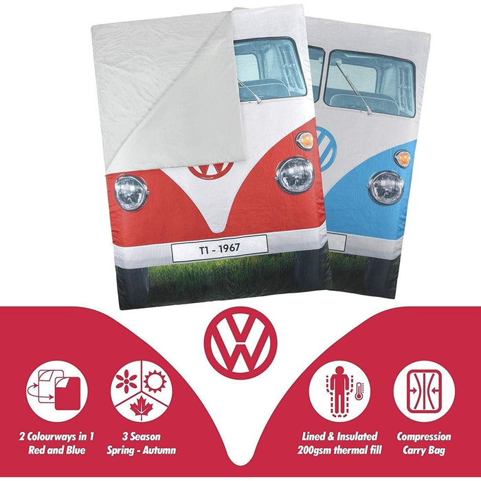 Vw Double Sleeping Bag Reversable Blue/Red 190Cm X 150Cm OL0183 - Board Masters - My Roof Tent