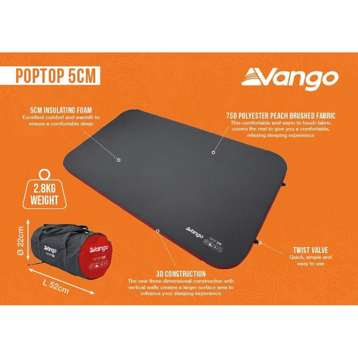 Vango PopTop 5cm 5 Double Shadow Grey Self Inflating Sleep Mat - Vango - My Roof Tent