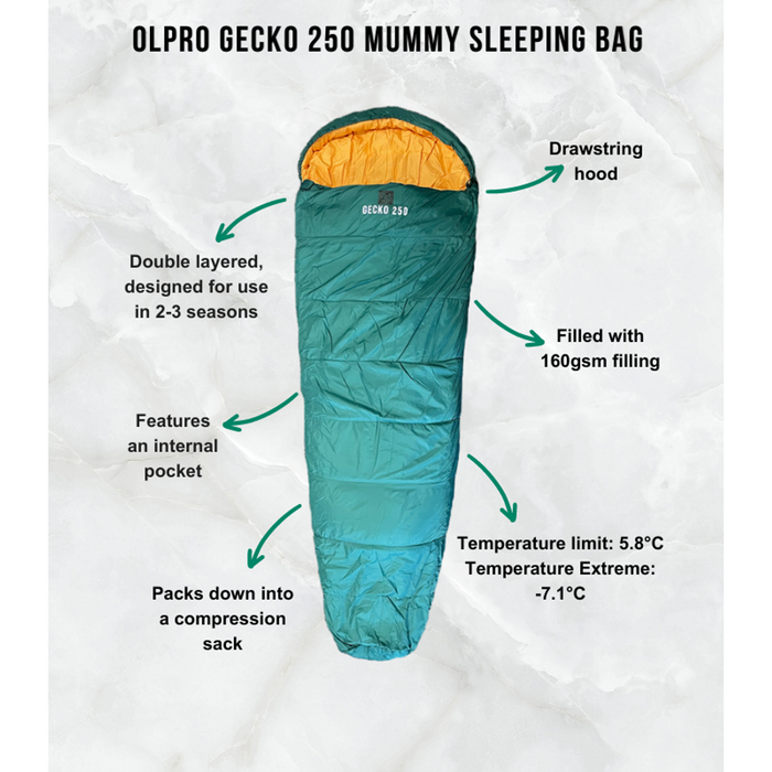 Olpro Geko 250 Mummy Sleeping Bag - Olpro - My Roof Tent