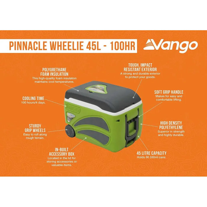 Vango Vango Pinnacle Wheelie 45L-100Hr Green Cooler Coolbox - Vango - My Roof Tent