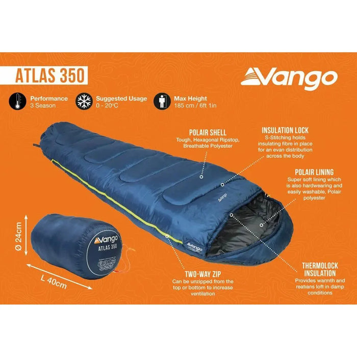Vango Atlas 350 Ink Blue Sleeping Bag Single - Vango - My Roof Tent